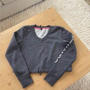 Calvin Klein Performance Cropped Pullover Fleece Sweatshirt V Neck Gray Size S
